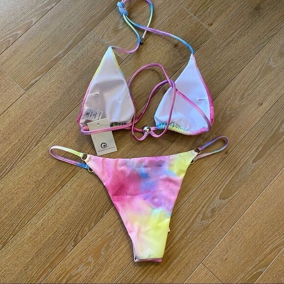 NWT-PLUMERIA Tie Dye/Unicorn “Ariel” High Cut Leg Light Padding Top Bikini - Picture 6 of 13